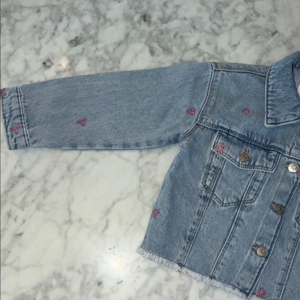 Zara Kids Light Blue Denim Jacket with Pink Bow Accents 3Y - Picture 3 of 8